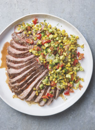 Grilled Skirt Steak with a Corn, Jalapeño and Avocado Salsa 