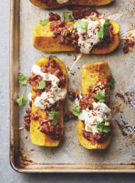 Roasted Butternut Pumpkin with Black Bean Chilli