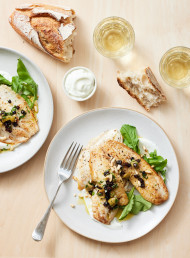 Pan-fried Fish with Toum and Currant Dressing