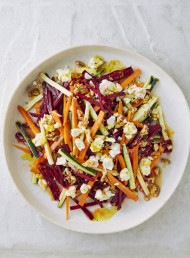 Raw Beetroot, Carrot and Zucchini Salad with Nuts and Soft Goat’s Cheese