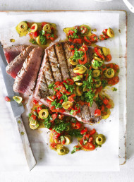 Tuna Steaks with Green Olive and Capsicum Salsa