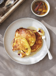 Blueberry Hotcakes with Warm Spiced Honey 