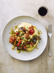 Eggplant Puttanesca on Soft Polenta 