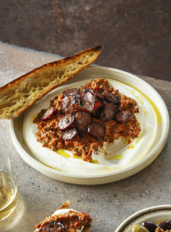 Capsicum and Walnut Dip with Whipped Feta and Chorizo 