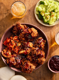Korean Fried Chicken with Sticky Gochujang and Ginger Glaze 