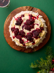 Boysenberry Ripple Pavlova with Vanilla Bean Custard