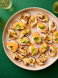 Fresh Peach, Mozzarella and Basil Crostini