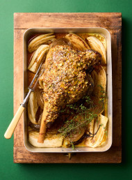 Slow Roasted Leg of Lamb with Mustard and Honey Butter Glaze