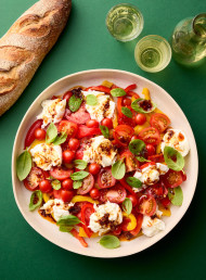 Summer Tomatoes, Roasted Capsicum and Mozzarella with Chilli Crisp Dressing