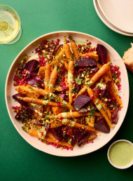 The Big Roasted Veg Salad with Hummus, Herby Yoghurt and Tahini Dressing