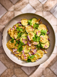 Cucumber Salad with Miso, Tahini and Maple Dressing