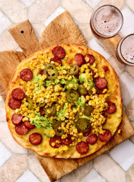 Chorizo and Mozzarella Pizza with Corn and Avocado Salsa 