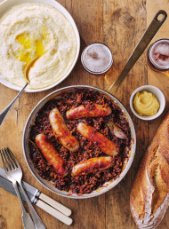 Braised Sausages and Lentils with Red Wine and Mustard