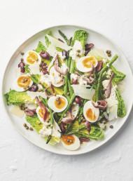 Crisp Lettuce and Asparagus Salad with Tarragon Aioli And Soft Eggs 