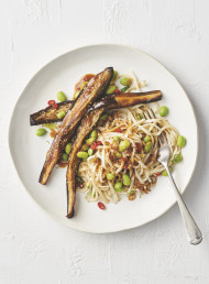Roasted Eggplant and Edamame Noodle Salad