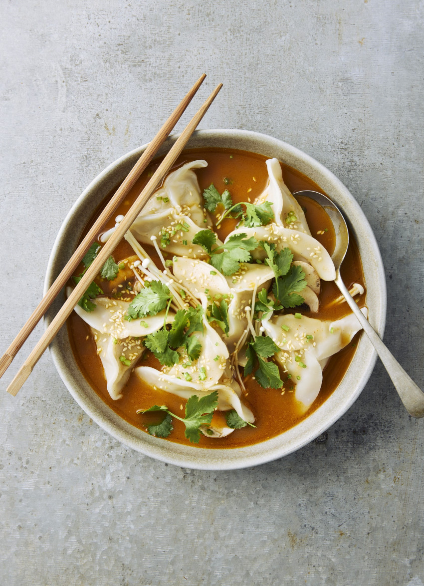 Spicy Coconut and Ginger Broth with Dumplings