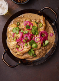 Coconut, Fenugreek and Tamarind Prawn Curry with Pickled Onions 