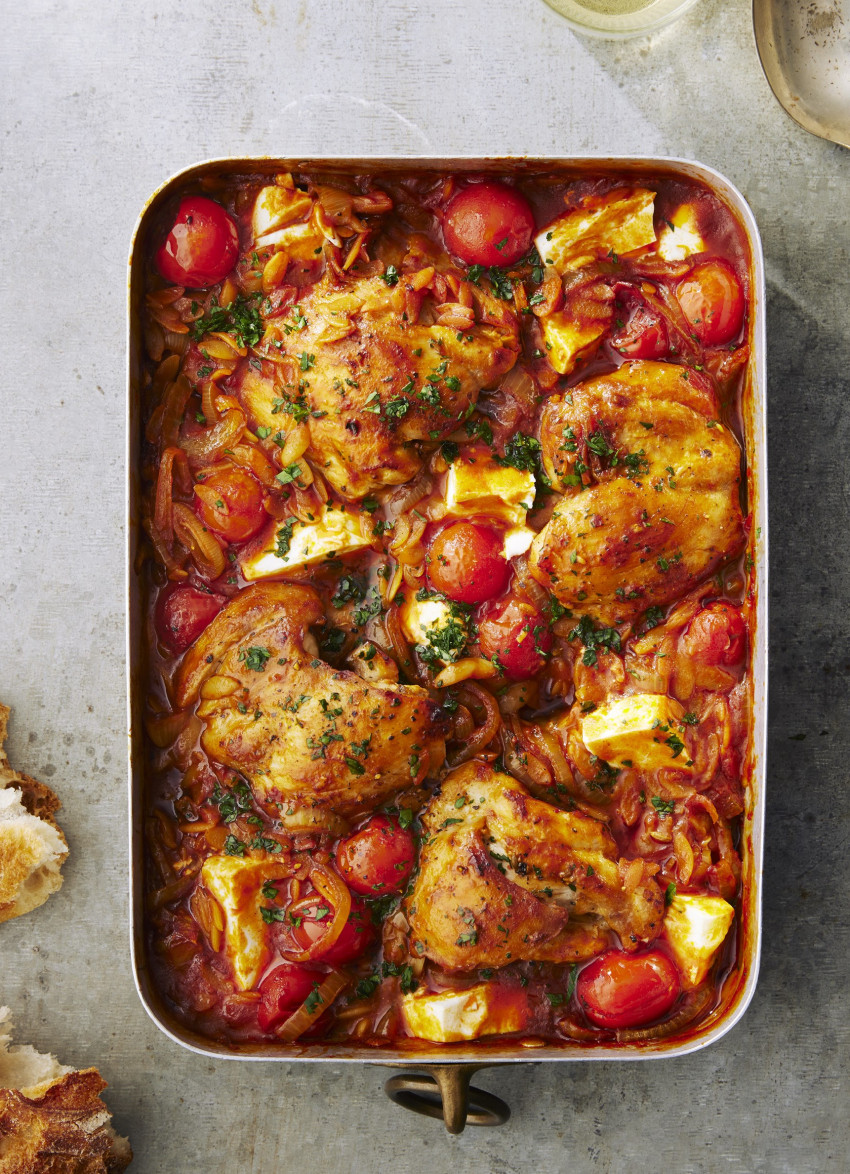 One-pan Tomato Orzo with Chicken and Feta