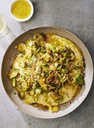 Soft Polenta with Sautéed Brussels Sprouts, Toasted Walnuts and Mint 