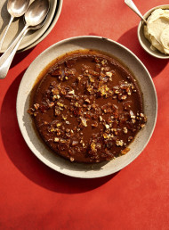 Spiced Chocolate and Orange Flan with Pecan Praline 