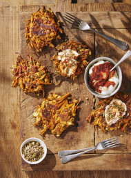 Smoky Carrot, Feta and Kūmara Fritters 