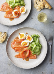 Smoked Salmon, Soft Eggs, Cucumber and Miso Dressing 