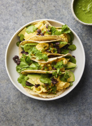 Soft Egg Tacos with Black Beans and Salsa 