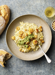 Risotto with Honey-roasted Parsnips and Walnut Parsley Pesto