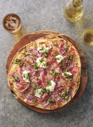 Ham and Mustard Pizza with Green Chilli and Pickle Salsa 