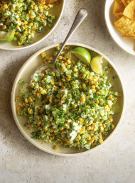 Grilled Corn Salad with Coriander, Lime and Feta Dressing 