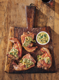 Conscious Valley Thick Cut Loin Chops with Mustard, Caper and Walnut Salsa