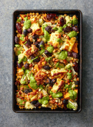 Haloumi and Vege Tray Bake with Green Dressing 