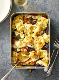 Pasta with Roasted Veges and Creamy Goat’s Cheese Sauce 