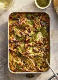 Creamy Cauliflower Cheese Chicken Bake with a Punchy Lemon Herb Oil 