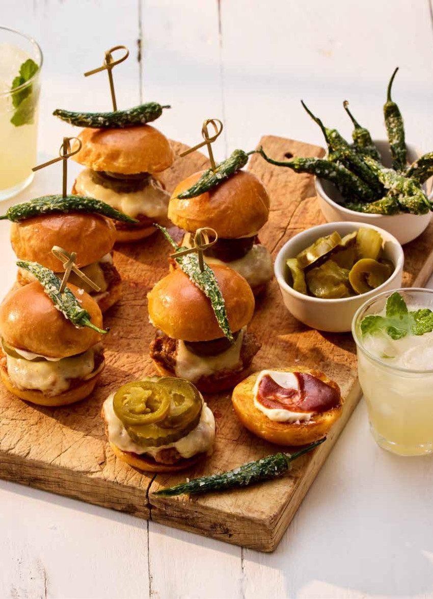 Cheeseburger Sliders with Pickles and Fried Chillies