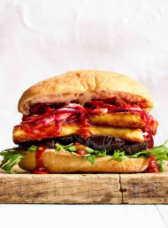 Haloumi and Eggplant Burger with Cheats ‘Piri Piri’ Sauce 