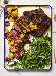 Barbecued Leg of Lamb with Date, Orange and Pistachio Salsa 