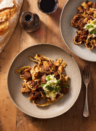 Beef Ragù with White Beans and Burrata 