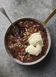Warm and Fudgy Dark Chocolate, Pear and Pecan Pudding 