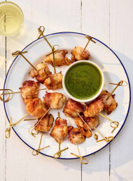 Scallop and Pancetta Skewers with Basil Dressing 
