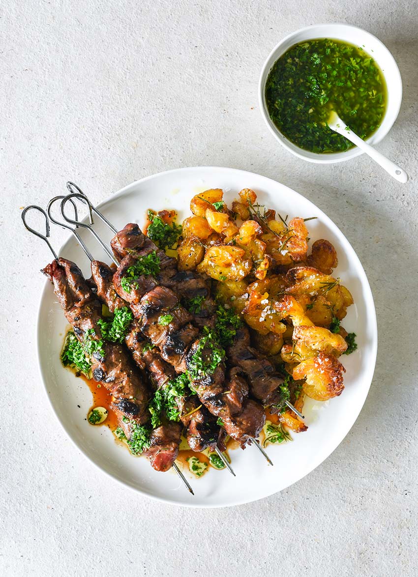 Barbecued Lamb with Crispy Potatoes and Salsa Verde