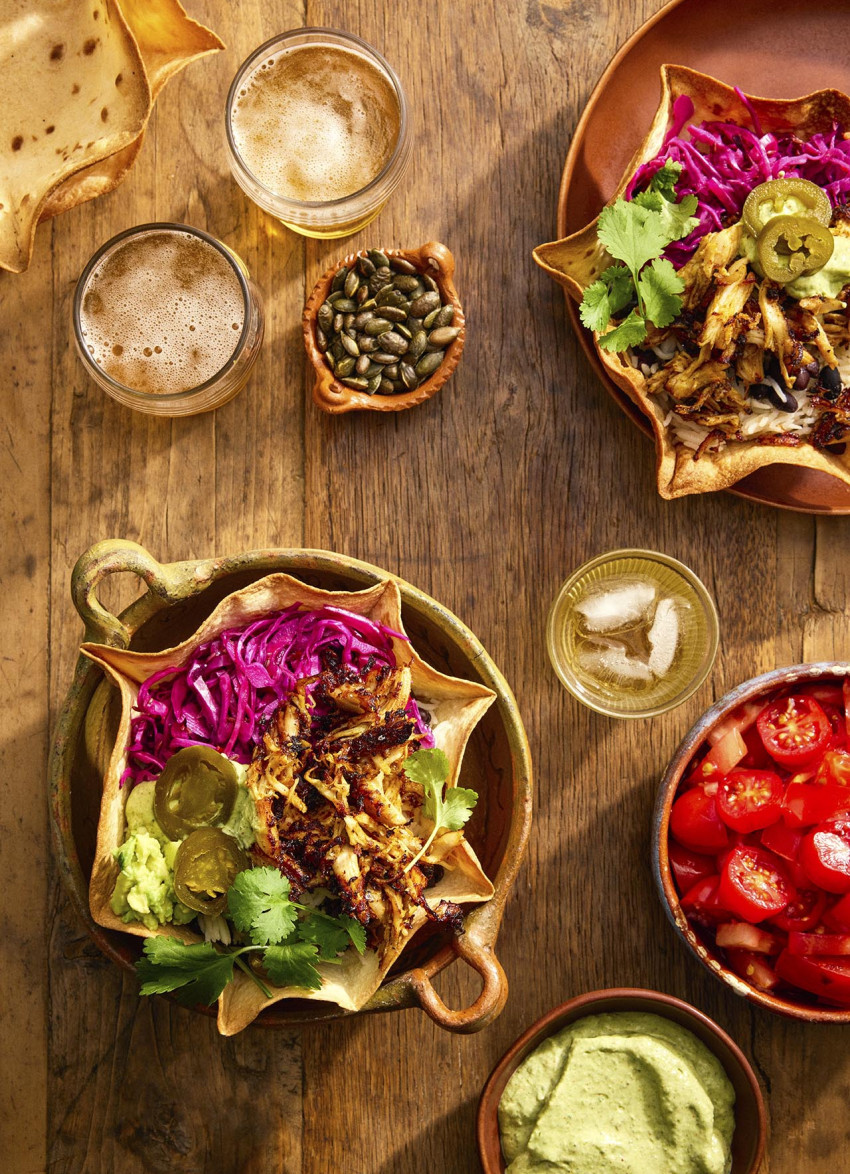 Tortilla Bowls with Sticky Chicken and Rice 