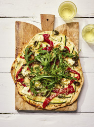 Zucchini and Roasted Pepper Pizza with Feta 