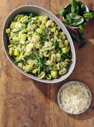 Radiatori with Basil Pesto, Beans and Potatoes 