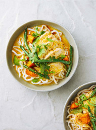 Red Thai Curry Coconut Poached Chicken with Udon Noodles 