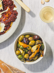 Baked Olives with Orange, Herbs and Vermouth