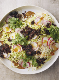 Napa Cabbage and Crunchy Radish Peanut Noodle Slaw with Cheat’s Mushroom XO Sauce 