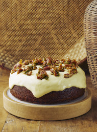 Dark and Sticky Ginger Cake with Lemon Cream Cheese Frosting and Nut Brittle