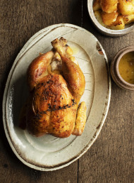 Roast Chicken with Roast Potatoes and Roasting Juices