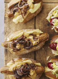 Deli Dogs with Caramelised Onions and Kasundi Ketchup Mayo 